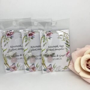 Köszönőajándék rózsakvarcból és hegyikristályból - ágas kártyával