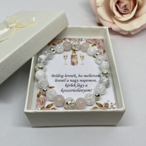 Rózsaszín-fehér-ezüst koszorúslányfelkérő díszdobozban