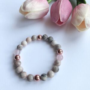 Jáspis-rózsakvarc-hematit karkötő