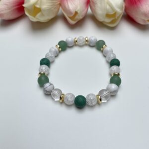 Hegyikristály, lávakő, howlit, hematit és aventurin karkötő