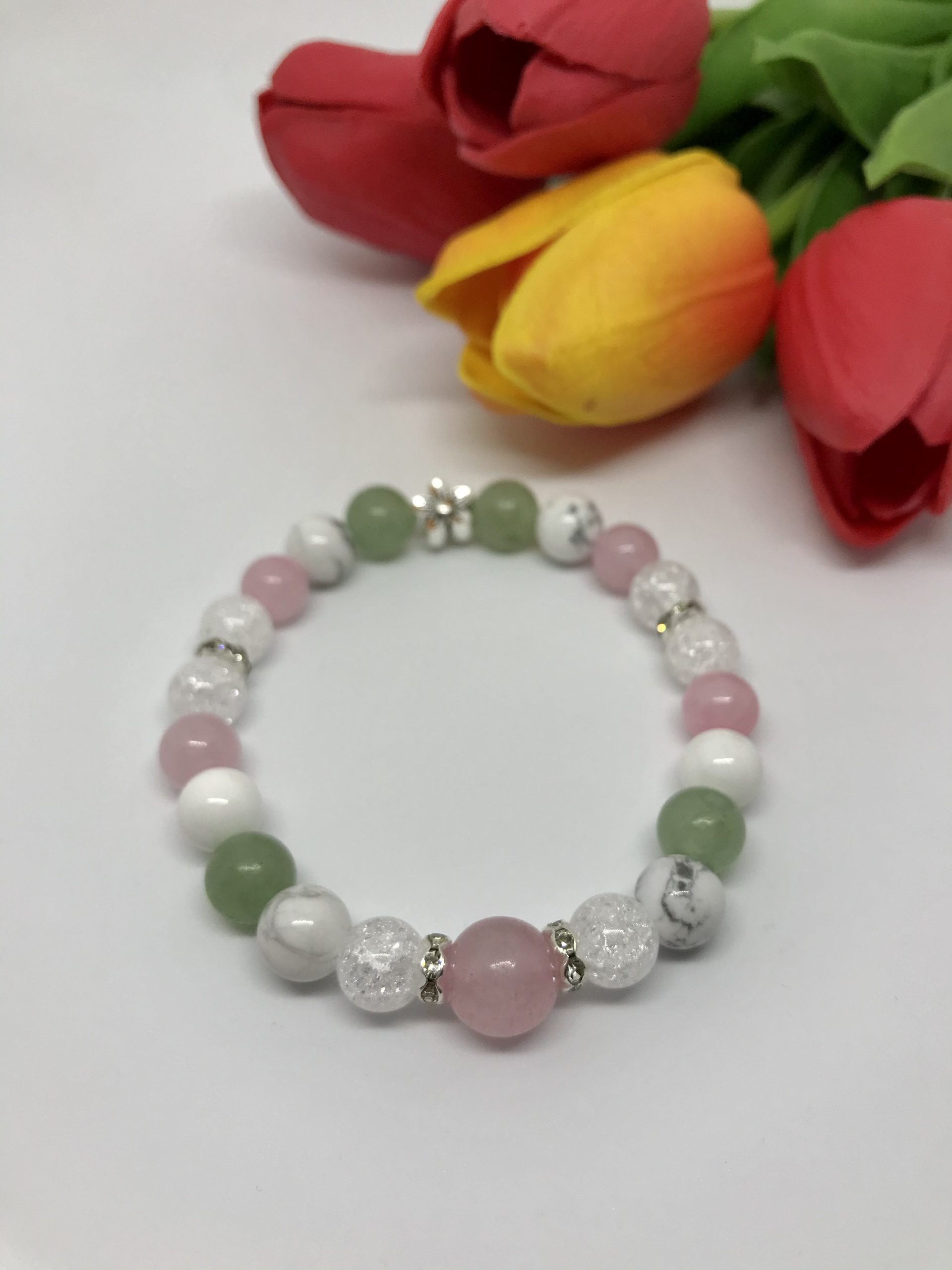 Pink-white-green luxe karkötő