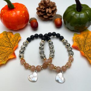 Lávakő, dalmata jáspis, barack holdkő karkötő