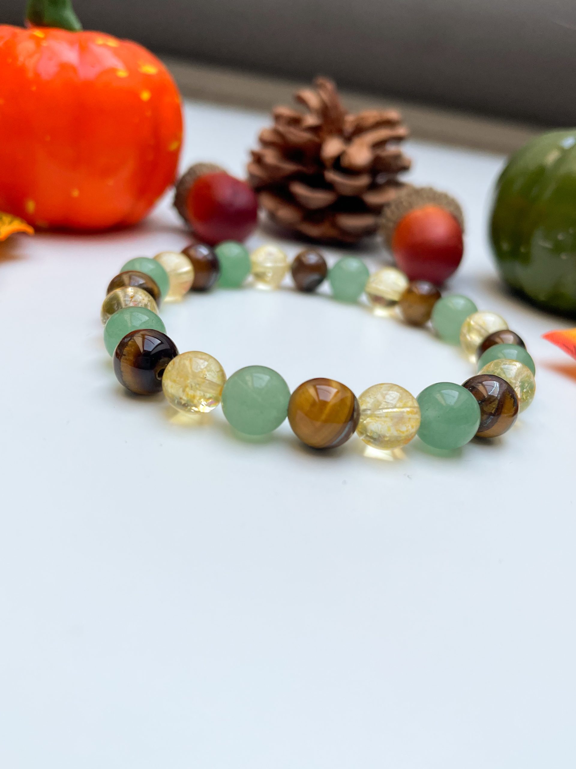 Citrin, tigrisszem és aventurin karkötő