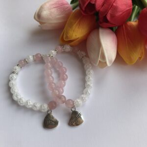 Rózsakvarc-hegyikristály anya-lánya szett